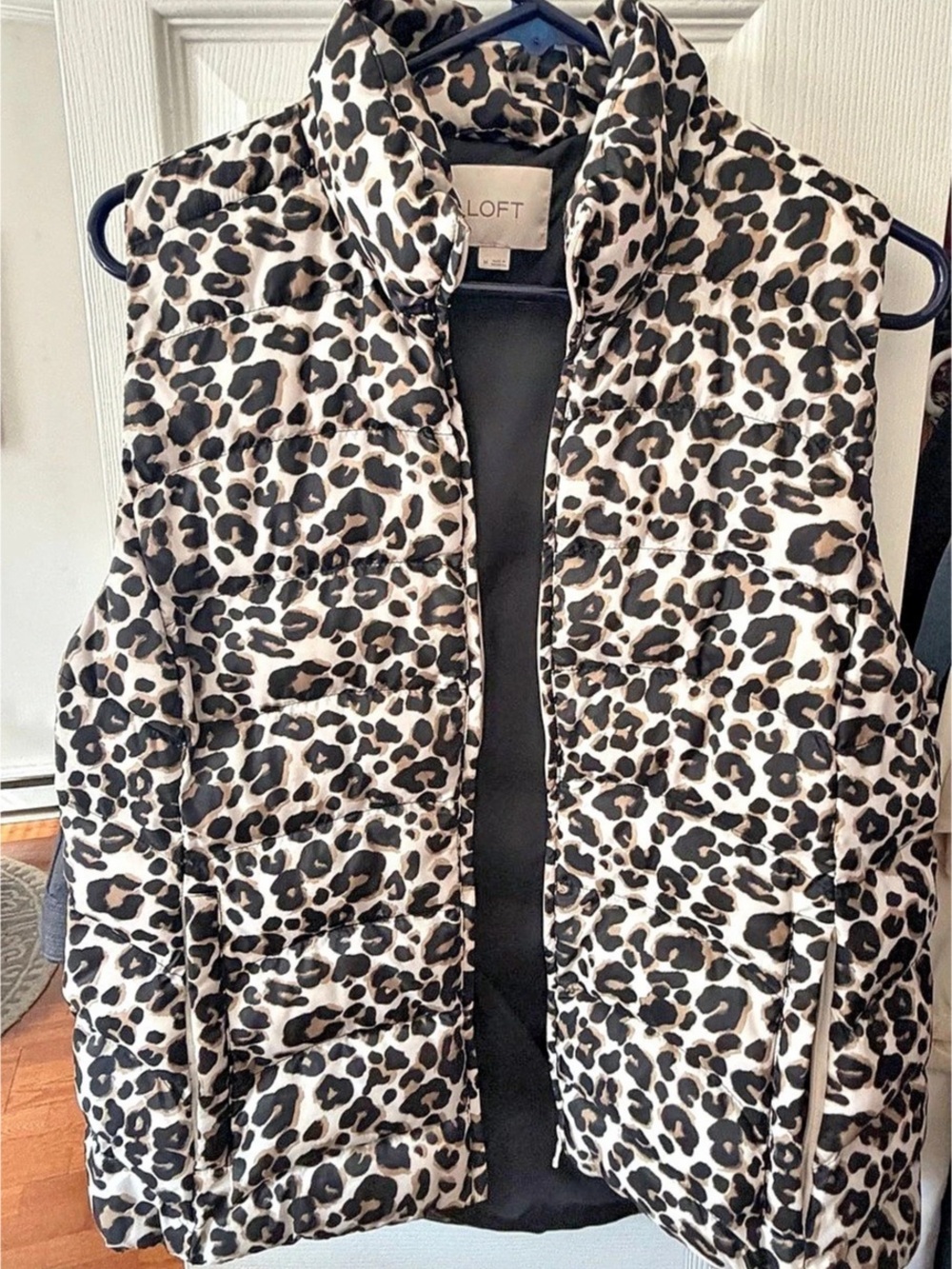 LOFT Leopard Print Puffer Vest Medium